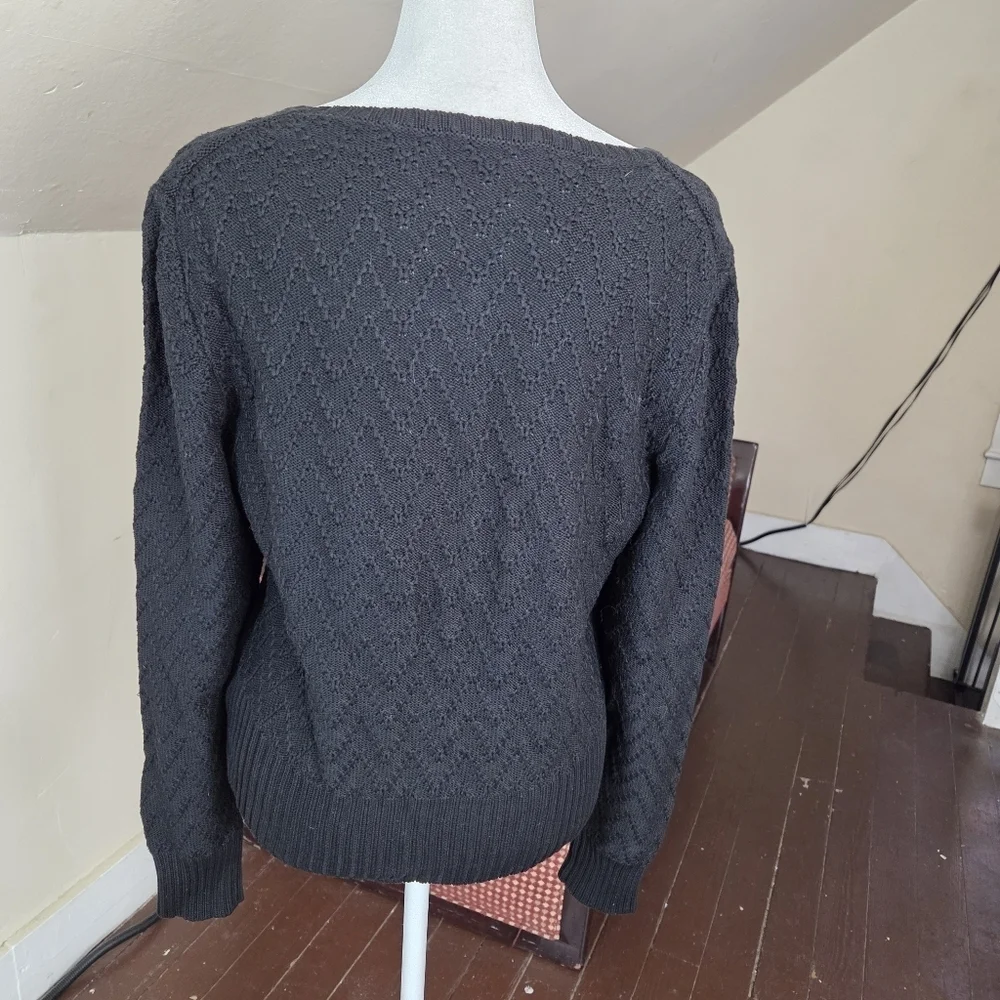 Vintage Michael Simon Embellished Knit‎ Cardigan Black Floral Applique Sweater L